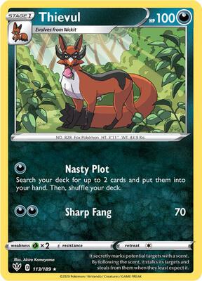Thievul card from SWSH03: Darkness Ablaze