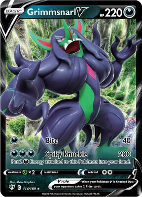 Grimmsnarl V card from SWSH03: Darkness Ablaze