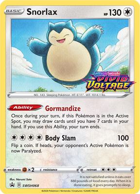Snorlax - SWSH068 (Prerelease) card from SWSH: Sword & Shield Promo Cards