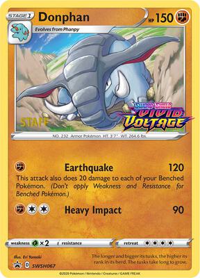 Donphan - SWSH067 (Prerelease) [Staff] card from SWSH: Sword & Shield Promo Cards