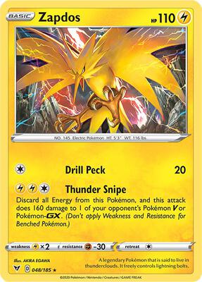 Zapdos card from SWSH04: Vivid Voltage