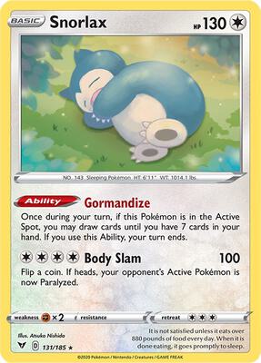Snorlax card from SWSH04: Vivid Voltage