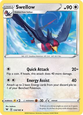 Swellow card from SWSH04: Vivid Voltage