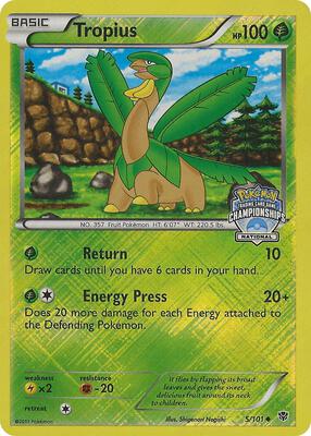 Tropius - 5/101 (National Championships) card from League & Championship Cards