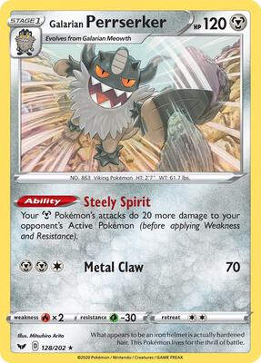 Galarian Perrserker 128/202 (SWSH Base Set) card from Deck Exclusives