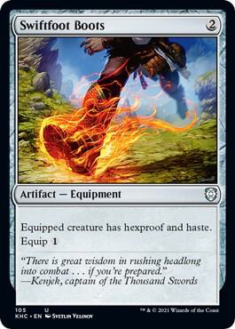 Swiftfoot Boots card from Commander: Kaldheim