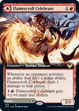 Flamescroll Celebrant (Extended Art) card from Strixhaven: School of Mages
