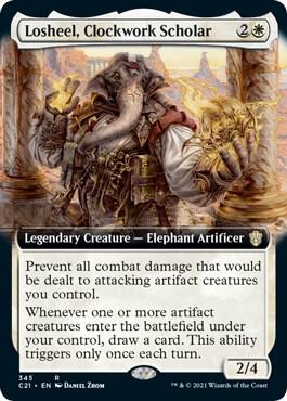Losheel, Clockwork Scholar (Extended Art) card from Commander 2021
