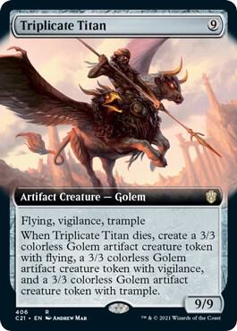 Triplicate Titan (Extended Art) card from Commander 2021