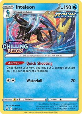 Inteleon - SWSH113 (Prerelease) card from SWSH: Sword & Shield Promo Cards