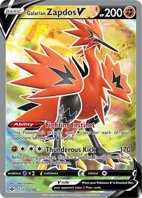 Galarian Zapdos V (Full Art) card from SWSH06: Chilling Reign