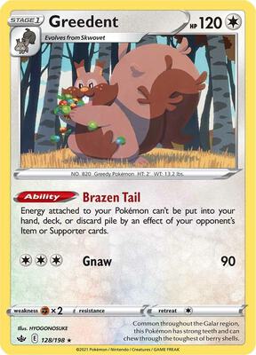 Greedent card from SWSH06: Chilling Reign