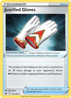 Justified Gloves card from SWSH06: Chilling Reign