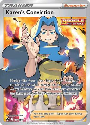 Karen's Conviction (Full Art) card from SWSH06: Chilling Reign