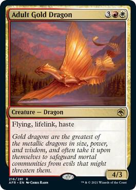 Adult Gold Dragon card from Adventures in the Forgotten Realms