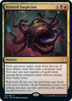 Fevered Suspicion card from Commander: Adventures in the Forgotten Realms