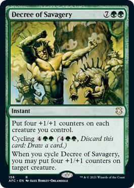 Decree of Savagery card from Commander: Adventures in the Forgotten Realms