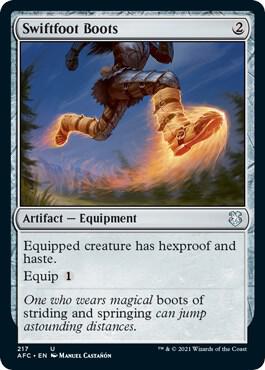 Swiftfoot Boots card from Commander: Adventures in the Forgotten Realms