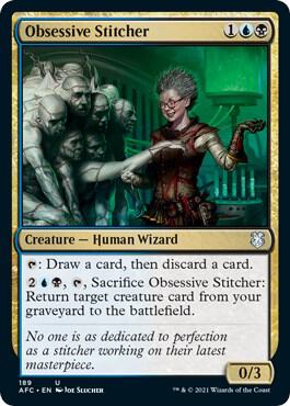 Obsessive Stitcher card from Commander: Adventures in the Forgotten Realms
