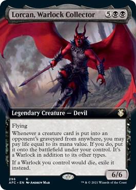 Lorcan, Warlock Collector (Extended Art) card from Commander: Adventures in the Forgotten Realms
