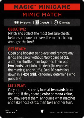 Magic Minigame: Mimic Match card from Adventures in the Forgotten Realms