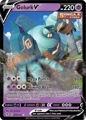 Golurk V card from SWSH07: Evolving Skies