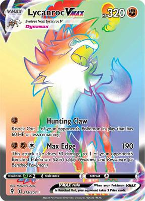 Lycanroc VMAX (Secret) card from SWSH07: Evolving Skies