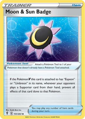 Moon & Sun Badge card from SWSH07: Evolving Skies