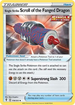 Single Strike Scroll of the Fanged Dragon card from SWSH07: Evolving Skies