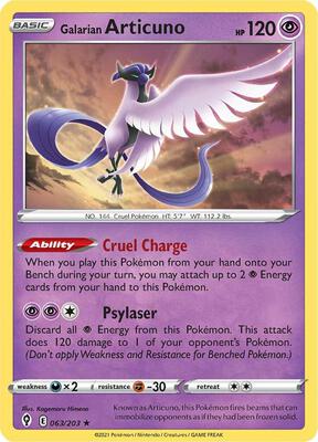 Galarian Articuno card from SWSH07: Evolving Skies