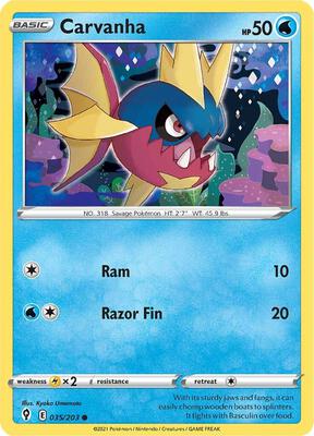 Carvanha card from SWSH07: Evolving Skies