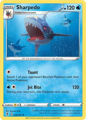 Sharpedo card from SWSH07: Evolving Skies