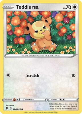 Teddiursa card from SWSH07: Evolving Skies