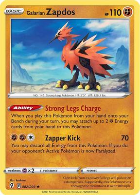 Galarian Zapdos card from SWSH07: Evolving Skies