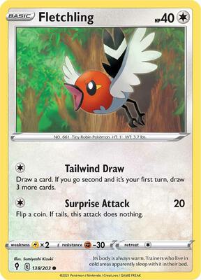Fletchling card from SWSH07: Evolving Skies