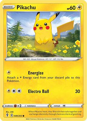 Pikachu card from SWSH07: Evolving Skies
