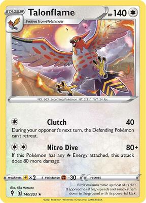 Talonflame card from SWSH07: Evolving Skies