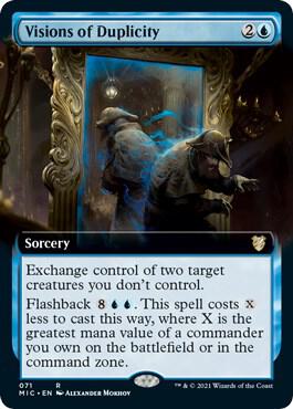 Visions of Duplicity (Extended Art) card from Commander: Innistrad: Midnight Hunt