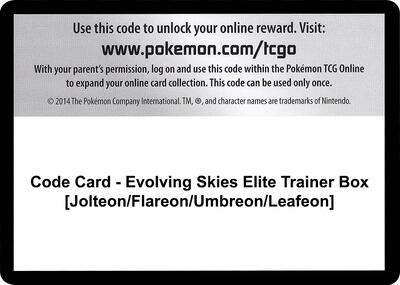 Code Card - Evolving Skies Elite Trainer Box [Jolteon/Flareon/Umbreon/Leafeon] card from SWSH07: Evolving Skies