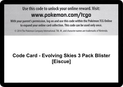 Code Card - Evolving Skies 3 Pack Blister [Eiscue] card from SWSH07: Evolving Skies
