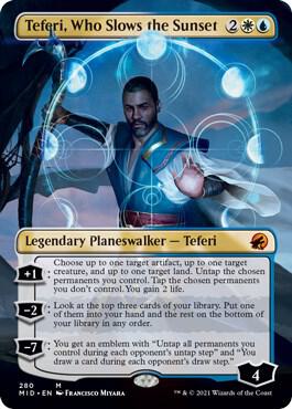 Teferi, Who Slows the Sunset (Borderless) card from Innistrad: Midnight Hunt
