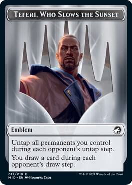 Emblem - Teferi, Who Slows the Sunset card from Innistrad: Midnight Hunt