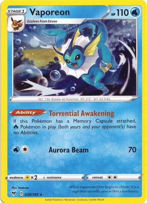 Vaporeon - 030/185 (Cosmos Holo) card from Miscellaneous Cards & Products
