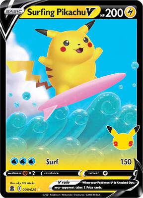 Surfing Pikachu V card from Celebrations