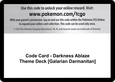 Code Card - Darkness Ablaze Theme Deck [Galarian Darmanitan] card from SWSH03: Darkness Ablaze