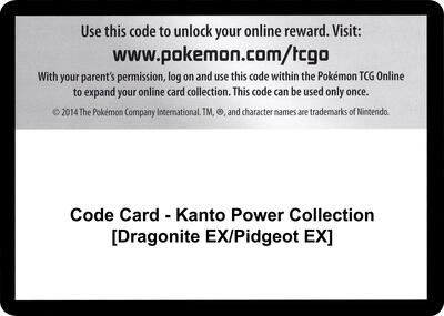 Code Card - Kanto Power Collection [Dragonite EX/Pidgeot EX] card from XY - Evolutions