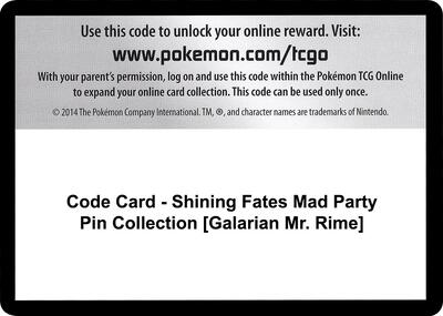 Code Card - Shining Fates Mad Party Pin Collection [Galarian Mr. Rime] card from Shining Fates