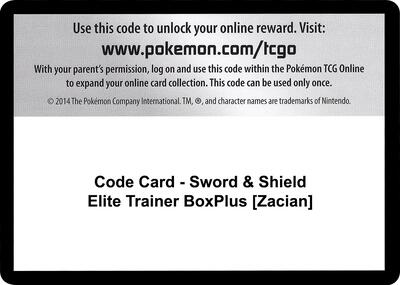 Code Card - Sword & Shield Elite Trainer Box Plus [Zacian] card from SWSH04: Vivid Voltage