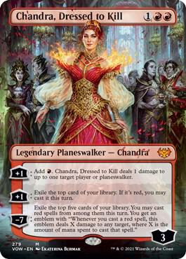 Chandra, Dressed to Kill (Borderless) card from Innistrad: Crimson Vow