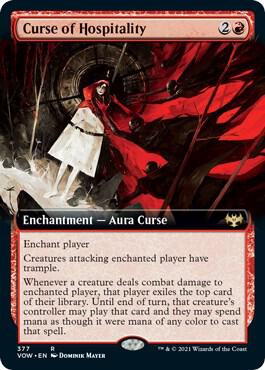 Curse of Hospitality (Extended Art) card from Innistrad: Crimson Vow